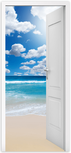 Stickers muraux: Porte ouverte et le ciel avec des nuages