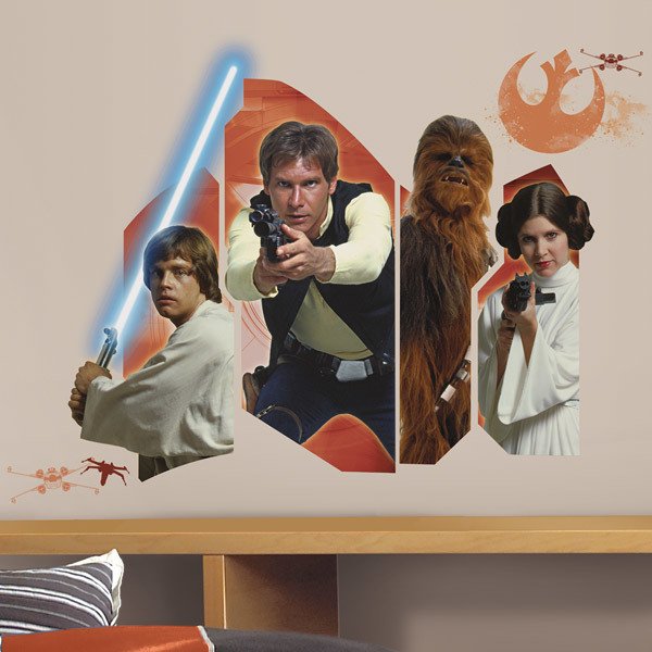 Stickers muraux: Star Wars Luke Solo Chewie et Leia