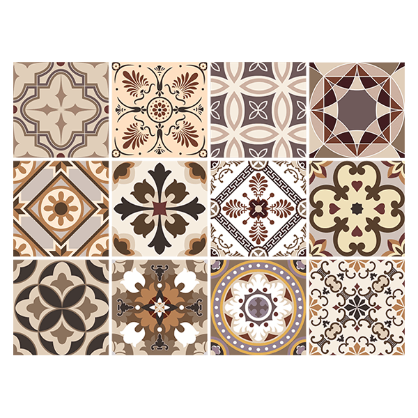 Stickers muraux: Kit 48 Stickers Carrelage sépia ton