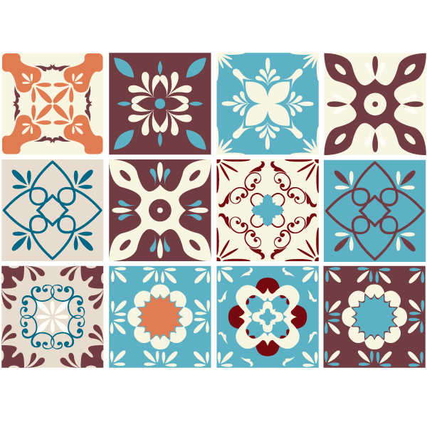 Stickers muraux: Kit 48 stickers pour carrelage retro