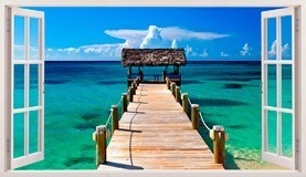 Stickers muraux: Panorama passerelle vers la mer aux Bahamas 5