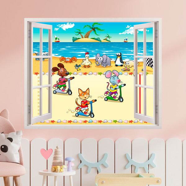 Stickers pour enfants: Fenêtre Course sur la plage