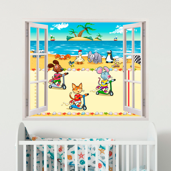 Stickers pour enfants: Fenêtre Course sur la plage 4