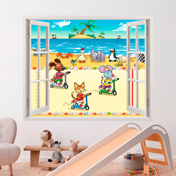 Stickers pour enfants: Fenêtre Course sur la plage 5