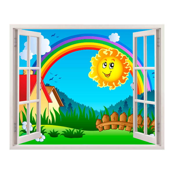 Stickers pour enfants: Fenêtre soleil et arc-en-ciel pour enfants