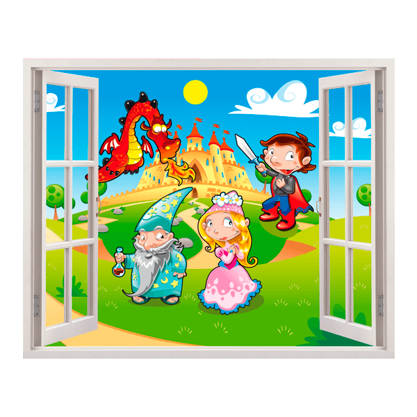 Stickers pour enfants: Fenêtre Le château du dragon