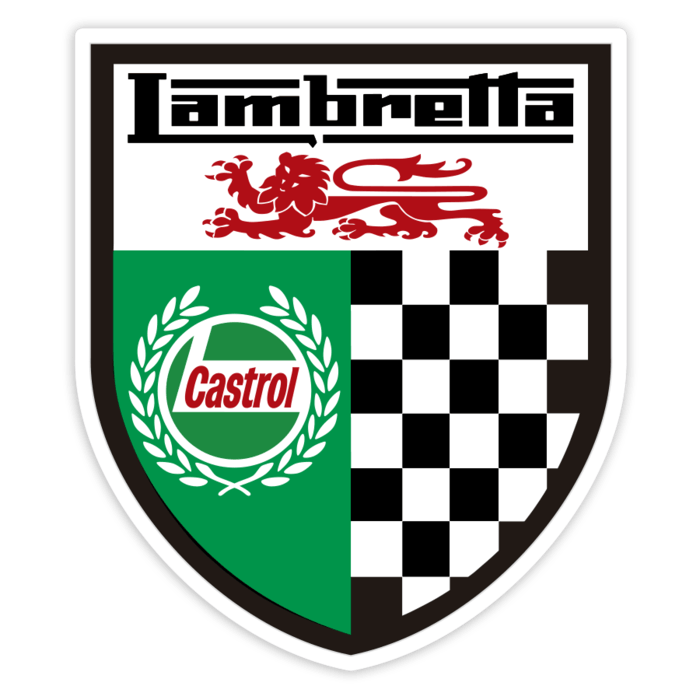 Autocollants: Blason Lambretta Castrol avec Lion Anglais et Drap