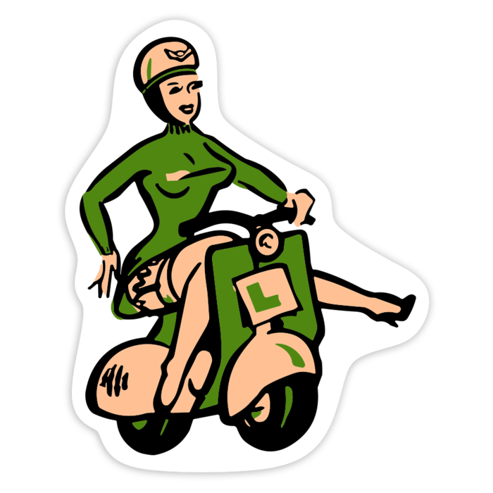 Autocollants: Fille Rétro sur Vespa Verte