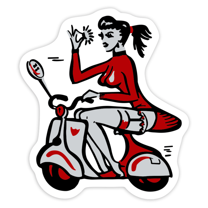Autocollants: Fille sur Vespa avec Signe OK