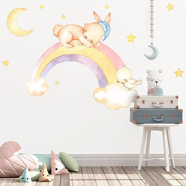 Stickers pour enfants: Kit Lapin dormant en arc-en-ciel