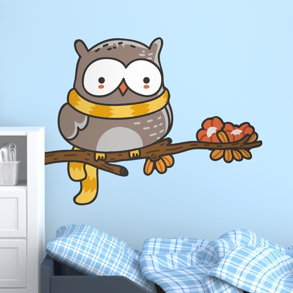 Stickers pour enfants: Chouette avec un foulard sur la branche