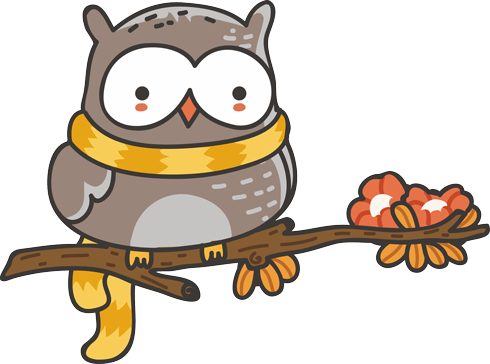 Stickers pour enfants: Chouette avec un foulard sur la branche