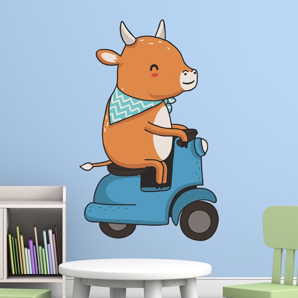 Stickers pour enfants: Vache et moto Vespa