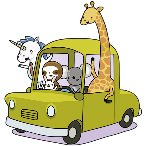 Stickers pour enfants: Voiture chargé avec des animaux