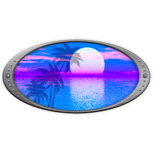 Stickers camping-car: Cadre elliptique lune et palmiers