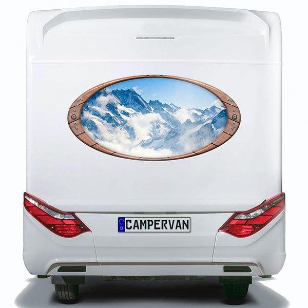 Stickers camping-car: Cadre elliptique montagnes enneigées