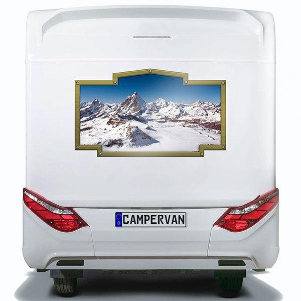 Stickers camping-car: Cadre vintage montagnes enneigées