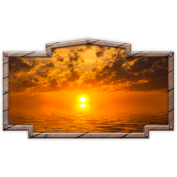 Autocollants: Cadre vintage coucher de soleil en mer