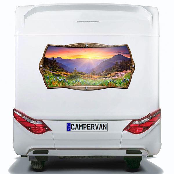 Stickers camping-car: Cadre rectangulaire lever du soleil sur montagne