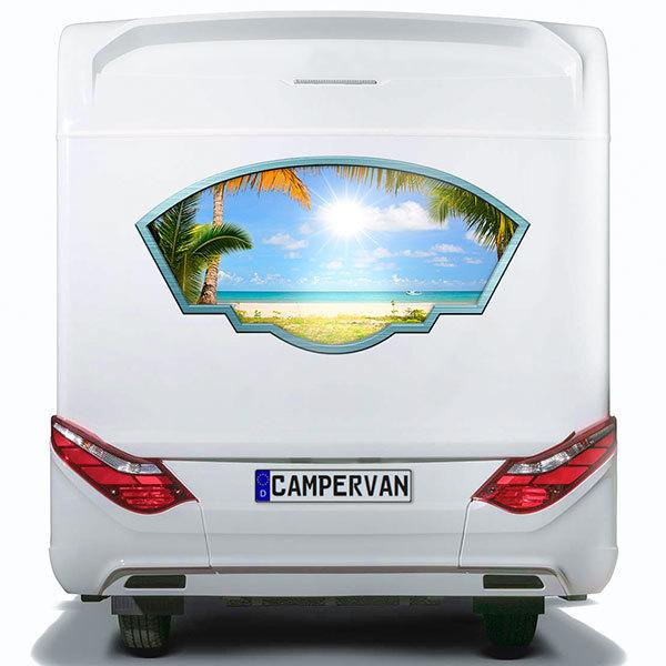 Stickers camping-car: Cadre artistique plage et soleil
