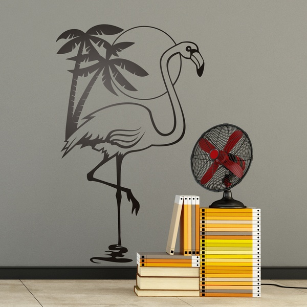 Stickers muraux: Oiseau Flamingo, soleil et palmiers