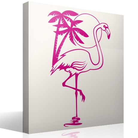 Stickers muraux: Oiseau Flamingo, soleil et palmiers