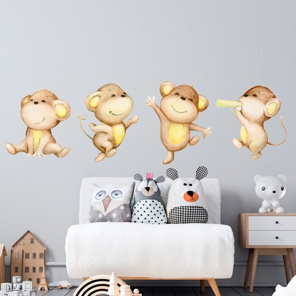 Stickers pour enfants: Quatre singes jouant