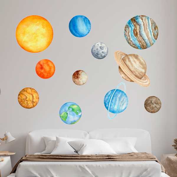 Stickers Muraux Enfants - Stickers Chambre Bebe Animaux Planet Planètes  Étoiles Système Solaire Stickers pour Chambres d'enfants