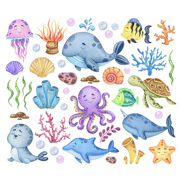 Sticker Mural Enfant Kit Animaux Marins