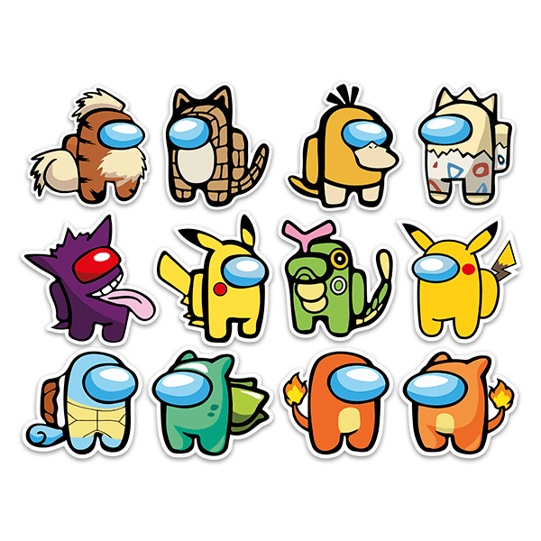 Stickers pour enfants: Kit 12X Among Us Personnages Pokémon