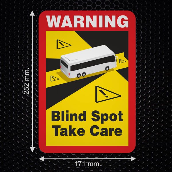 Autocollants: Warning, Blind Spot Take Care Bus
