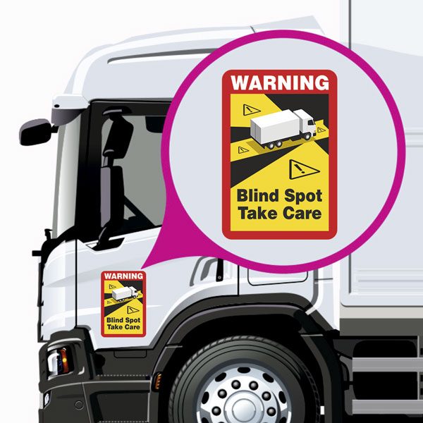 Autocollants: Warning, Blind Spot Take Care Camion