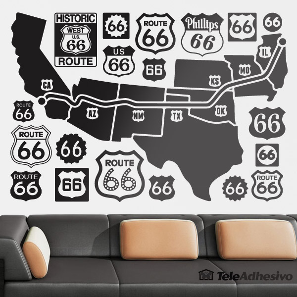 Stickers muraux: Carte et logos Route 66