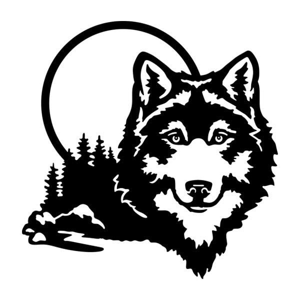 Stickers muraux: Loup à la pleine lune