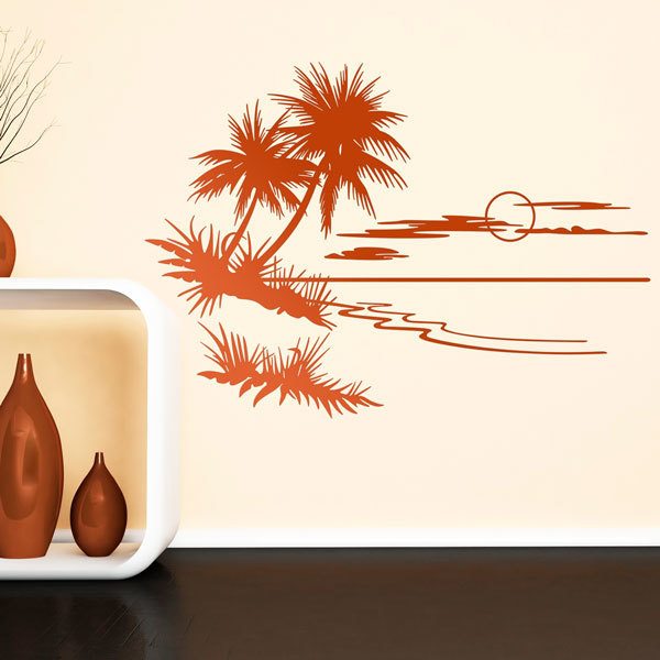 Stickers muraux: Coucher de soleil avec des palmiers sur la plage