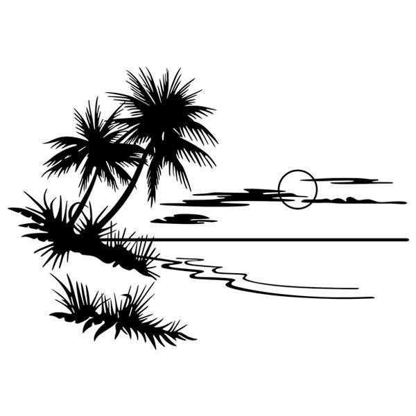 Stickers muraux: Coucher de soleil avec des palmiers sur la plage
