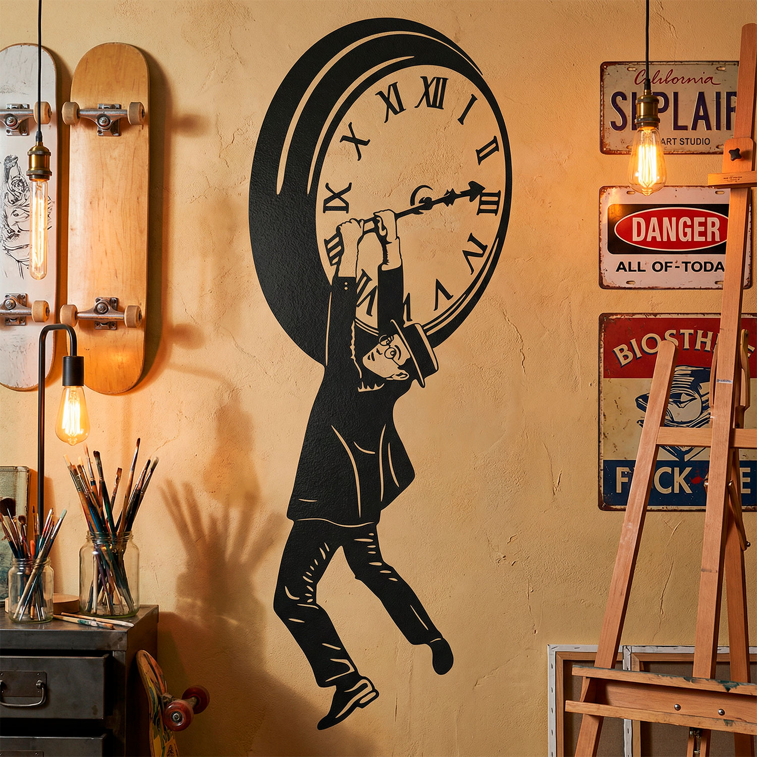 Stickers muraux: Harold Lloyd accroch&eacute; &agrave; l'horloge