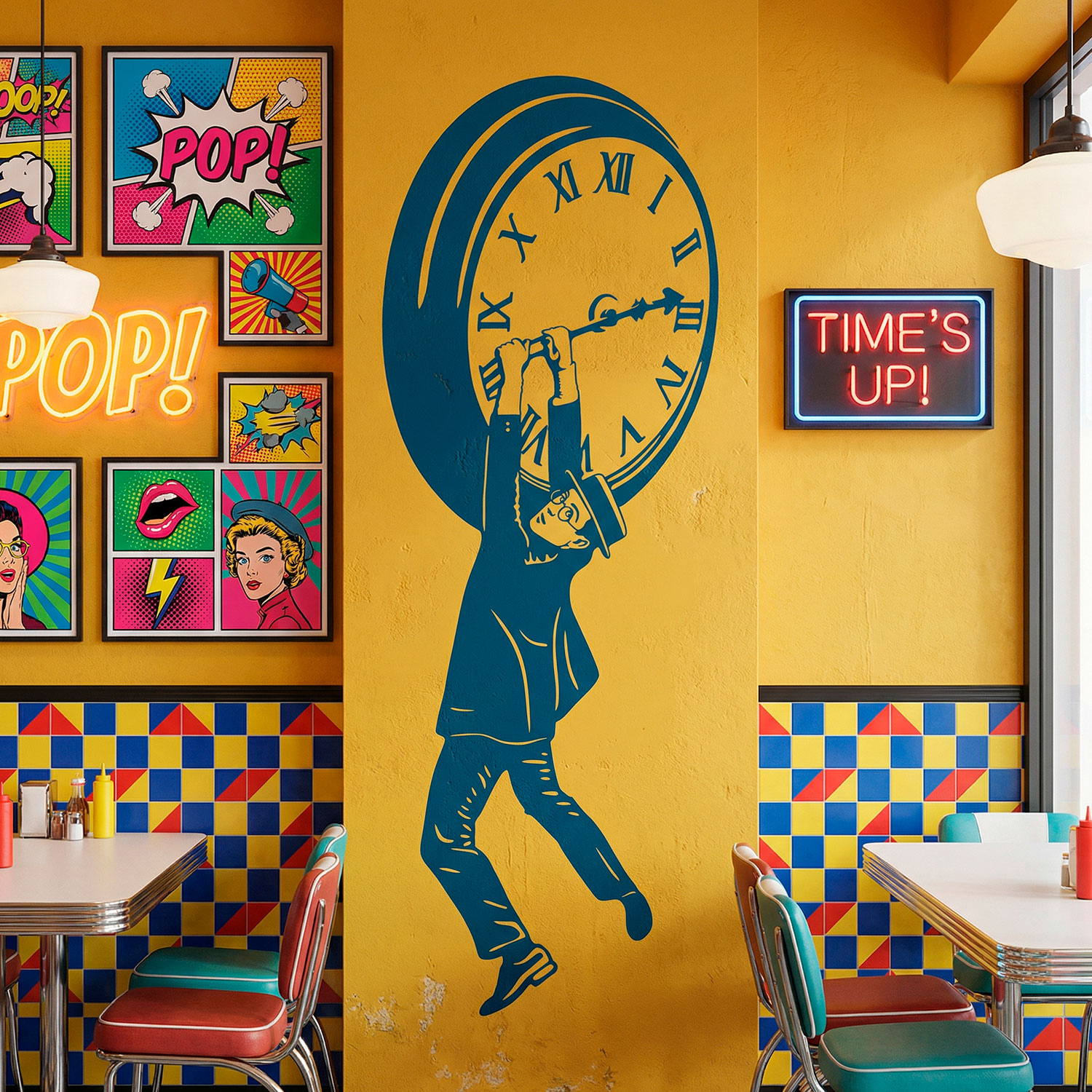 Stickers muraux: Harold Lloyd accroch&eacute; &agrave; l'horloge