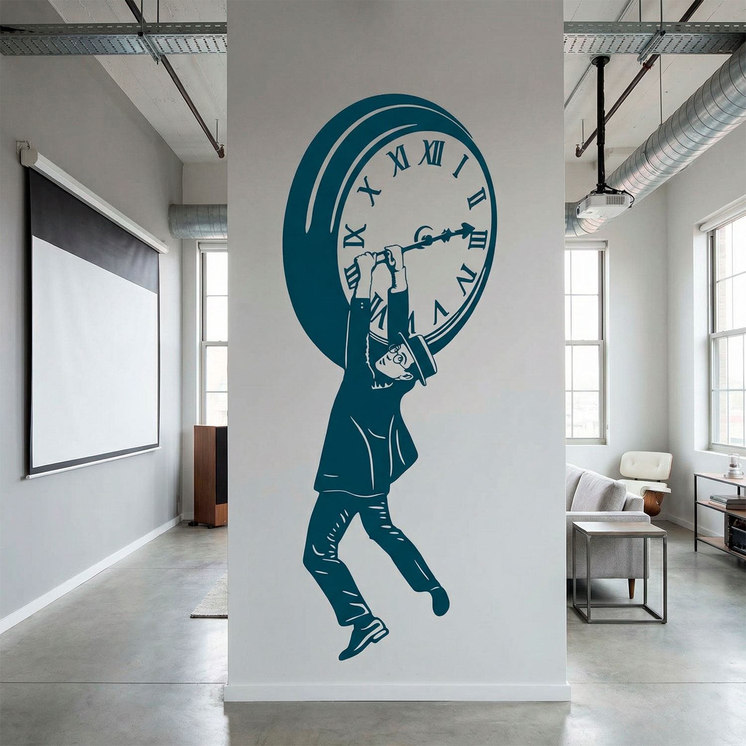 Stickers muraux: Harold Lloyd accroch&eacute; &agrave; l'horloge