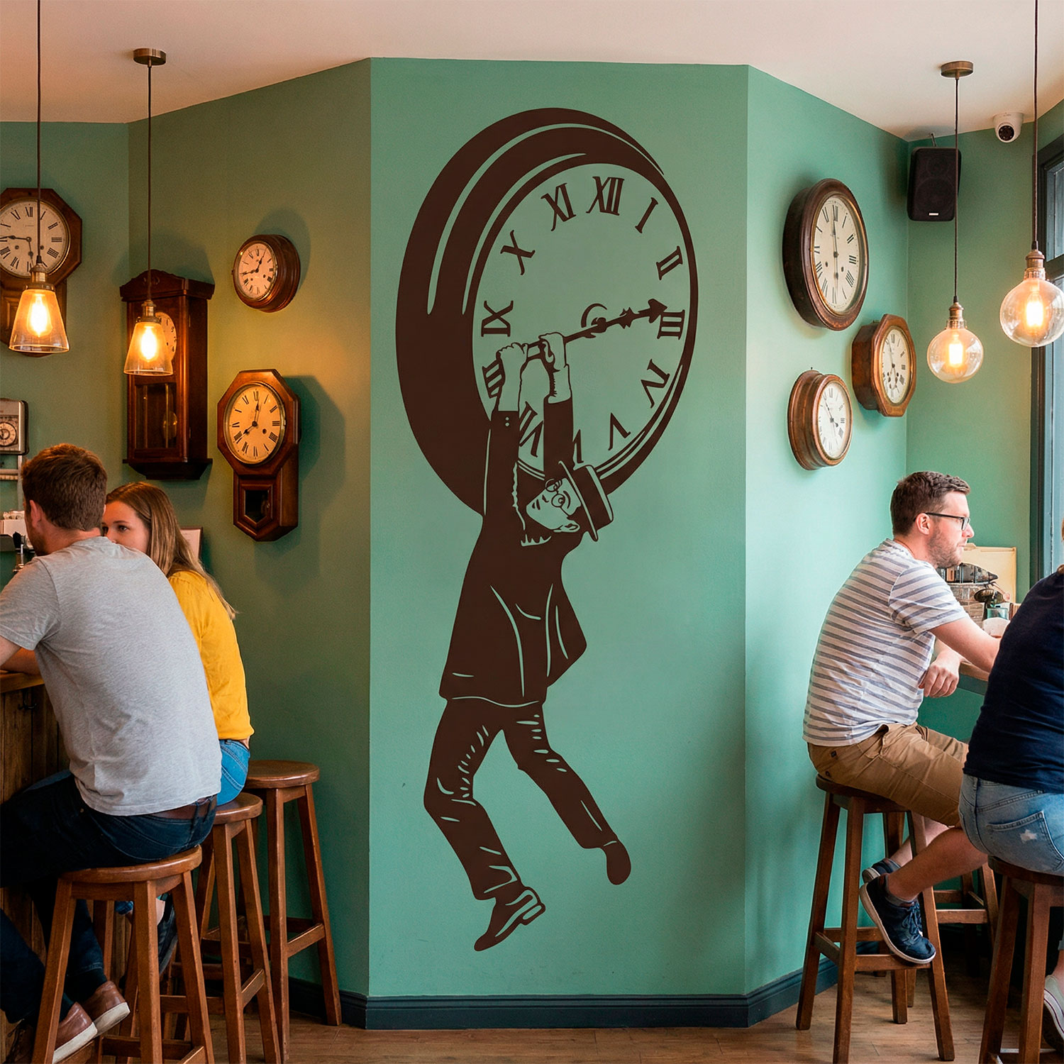 Stickers muraux: Harold Lloyd accroch&eacute; &agrave; l'horloge