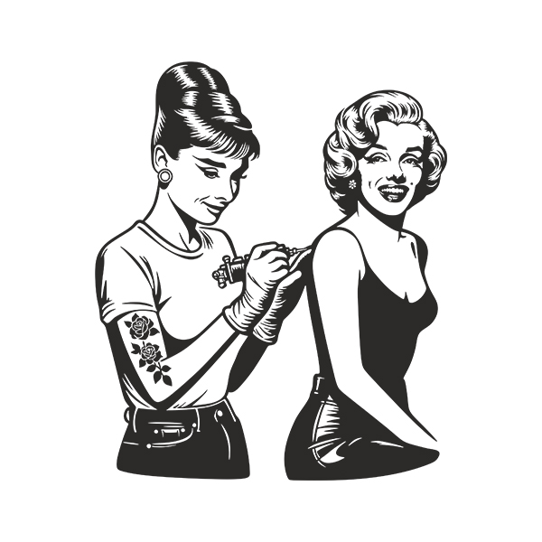 Stickers muraux: Audrey Hepburn tatouant Marilyn Monroe