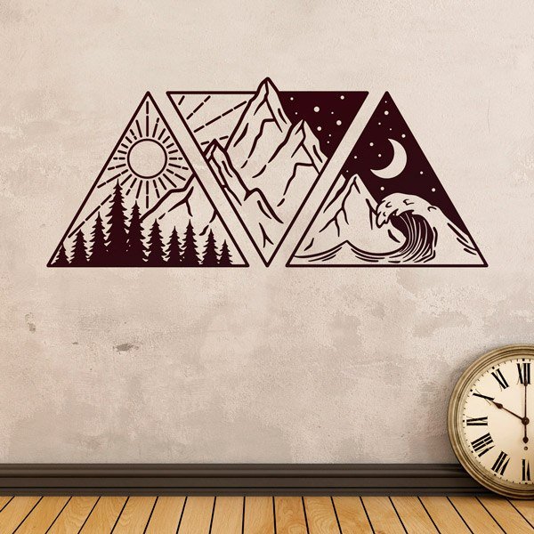 Stickers muraux: Montagne et plage avec soleil et lune
