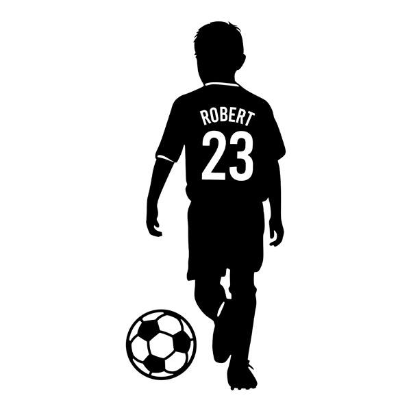 Stickers pour enfants: Silhouette d'un enfant footballeur avec ballon per