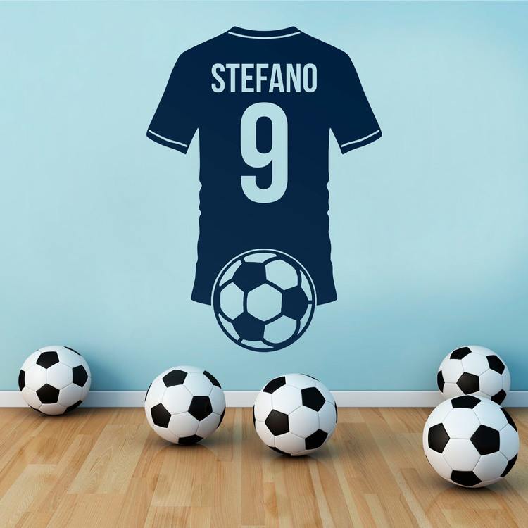 Stickers pour enfants: Silhouette d'un maillot de football avec nom et nu