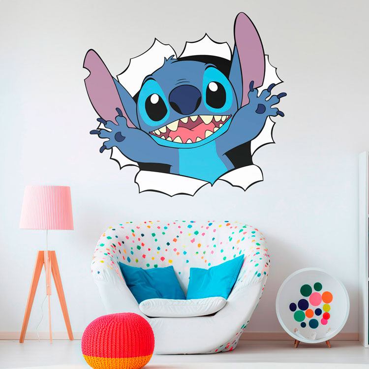 Stickers pour enfants: Stitch sortant du mur