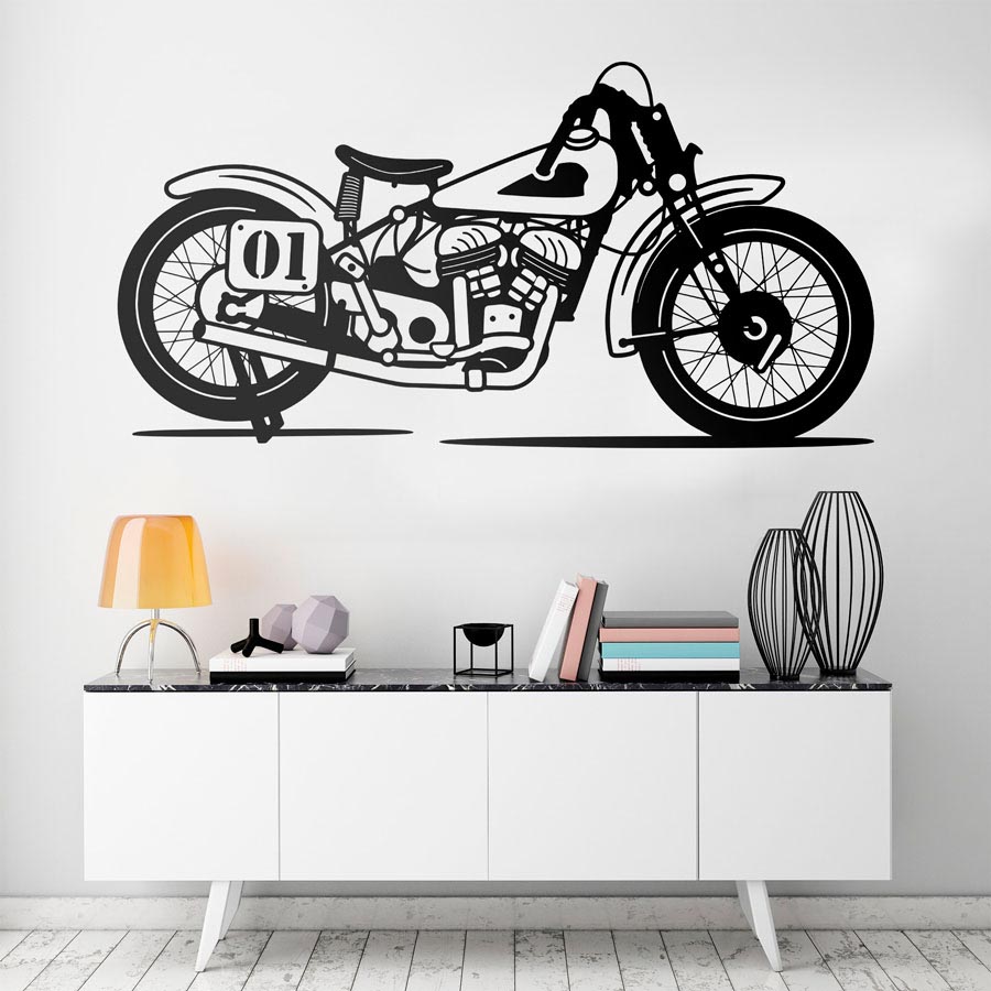 Stickers muraux: Moto Classique Rétro Course