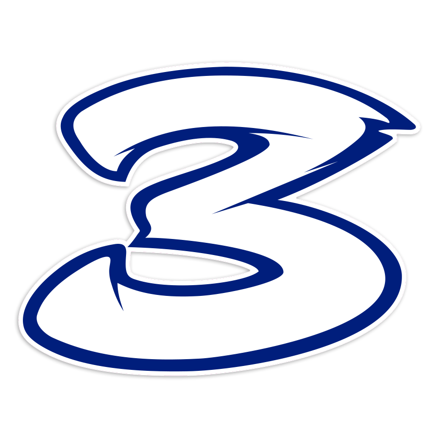 Autocollants: Num&eacute;ro de Course 3 Stylis&eacute; en Blanc et Bleu