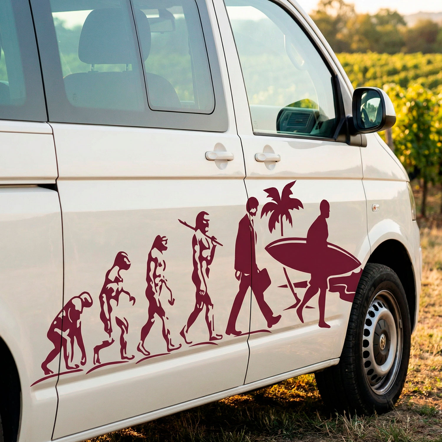 Stickers camping-car: &Eacute;volution Surfeur Plage