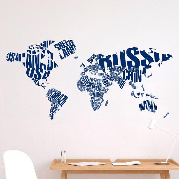Stickers muraux: Carte du monde typographique