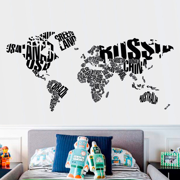 Stickers muraux: Carte du monde typographique
